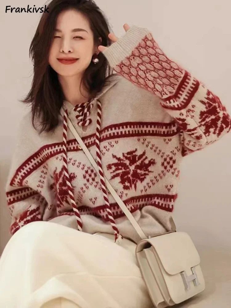 Hooded Sweaters Women Pattern Colorful Bright Christmas Advanced Slouchy Streetwear All-match Leisure Autumn Popular Particular