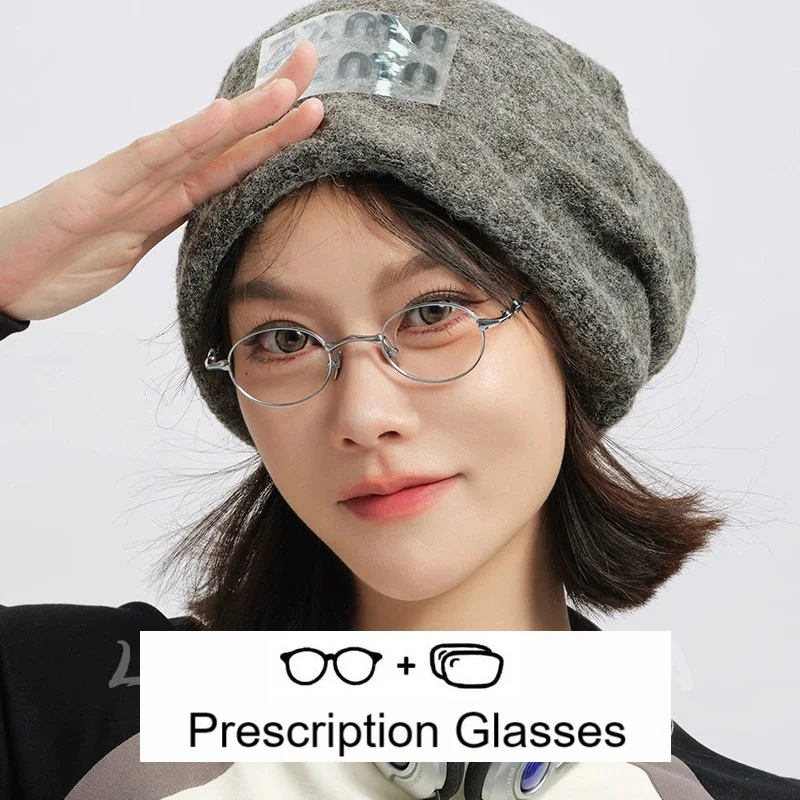 

EYELUYAN Fashion Super Small Oval Prescription Glasses Women Customized Myopia Optical Eyeglasses Titanium Frame