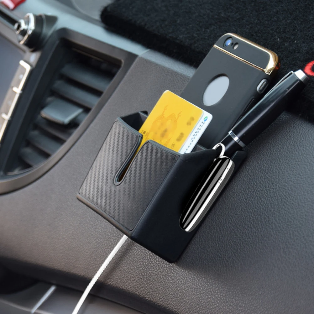 

2pcs Car Storage Box Black Phone Holder Durable Plastic Organize Coins Keys Wallet Tidy Car Space Saving Practical