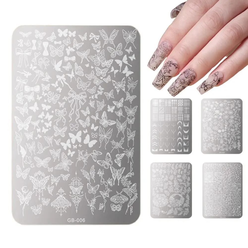 

2Pcs Nail Stamping Plates Nail Printing Stamp Flowers Butterfly Leaves Design Stainless Steel Manicure Mold Stencil Tools