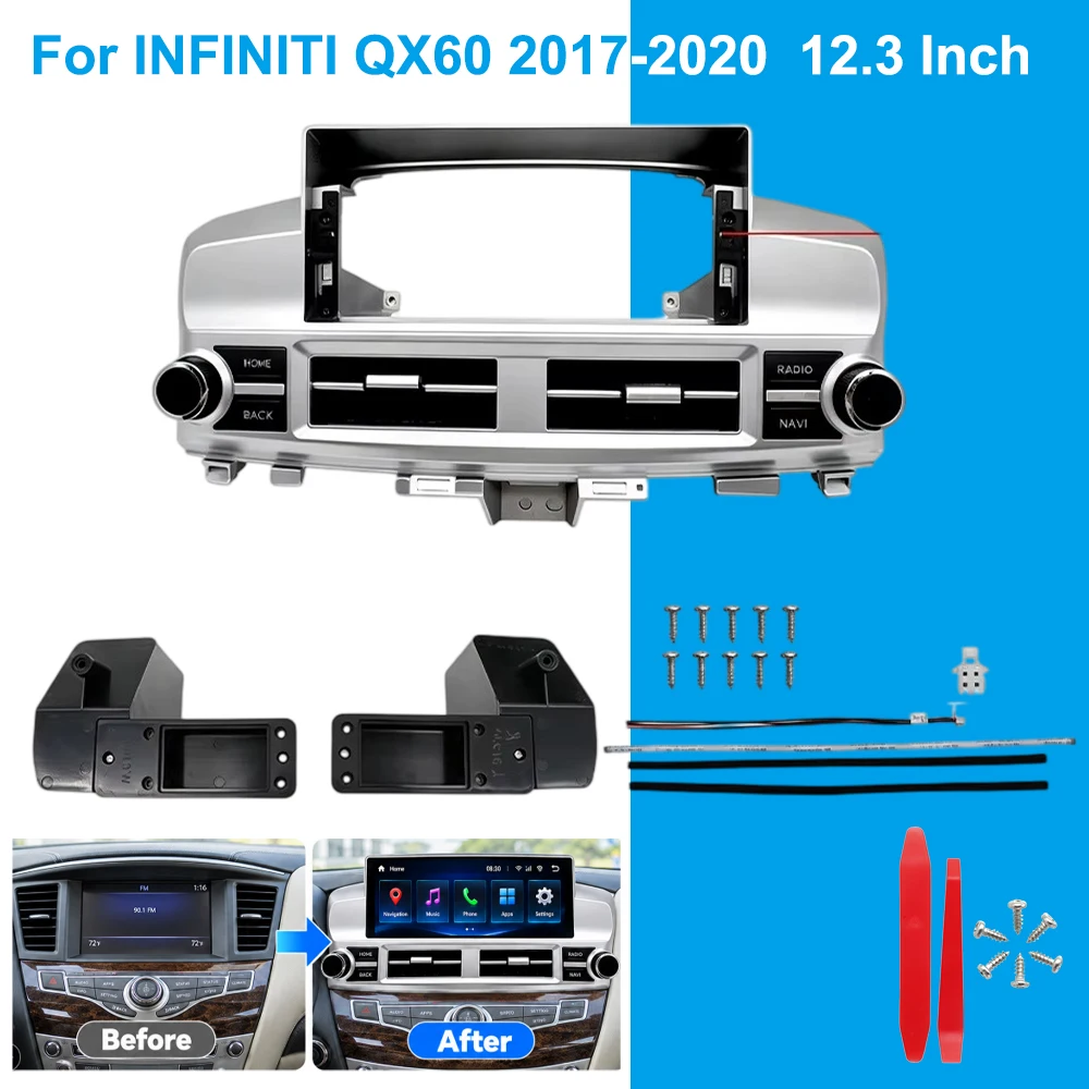 12.3 Inch Car Radio Fascia Frame For INFINITI QX60 2017-2020 Dashboard Panel Navigation Screen Installation Trim Kit