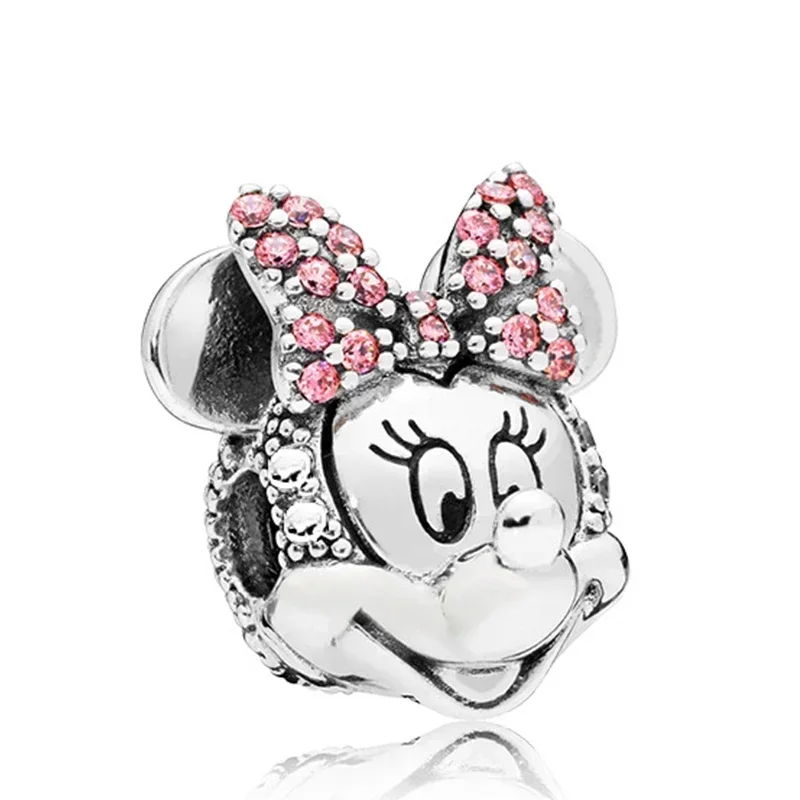 Fit Pandora Disney Minnie Mouse Pink Pavé Bow Clip Charm for Jewelry Making Women Bracelet Accessories Mickey Mouse Beads Bangle