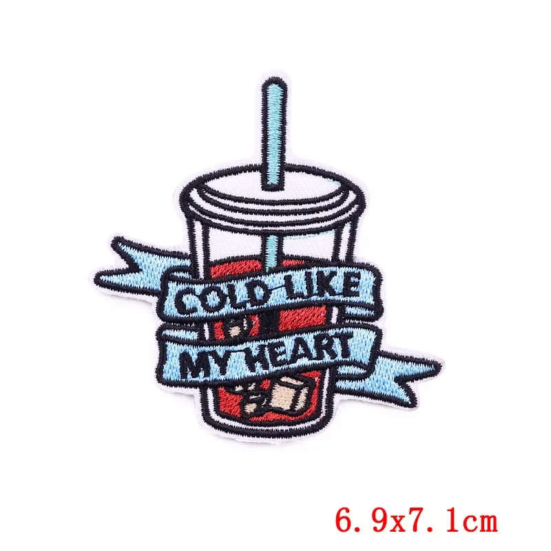 Iron On Patches for Clothes Coffee Cup Clothing Stickers Fabric Sewing Embroidered Patch Thermal Adhesive Applique Fusible Badge