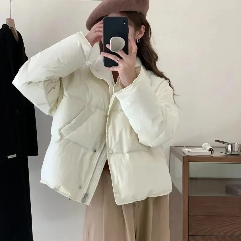 2024 Winter Puffer Jackets Women Thick Warm Cotton Solid Padded Coat Female Korean Fashion Oversized Loose Short Parkas Mujer