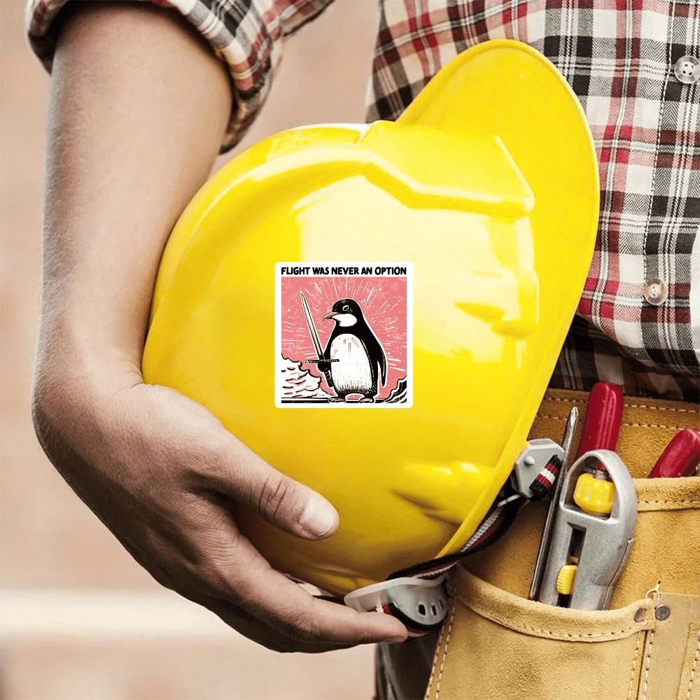 3pcs Penguin Sword FLIGHT WAS NEVER AN OPTION, Retro Comic Style Stickers
