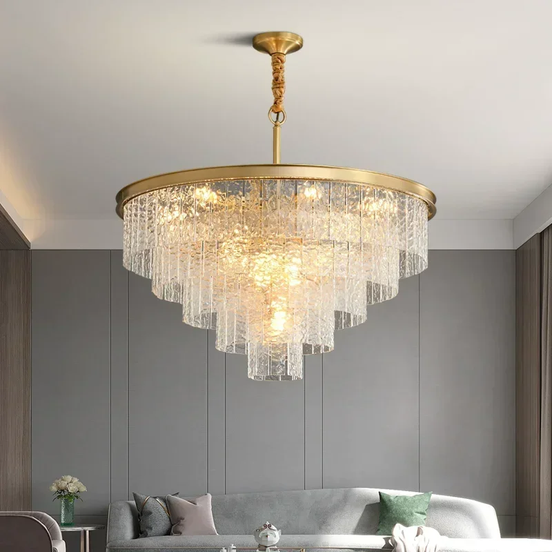 Modern light luxury multi-layer corrugated crystal gold chandelier indoor circular luxury design living room bedroom decorative