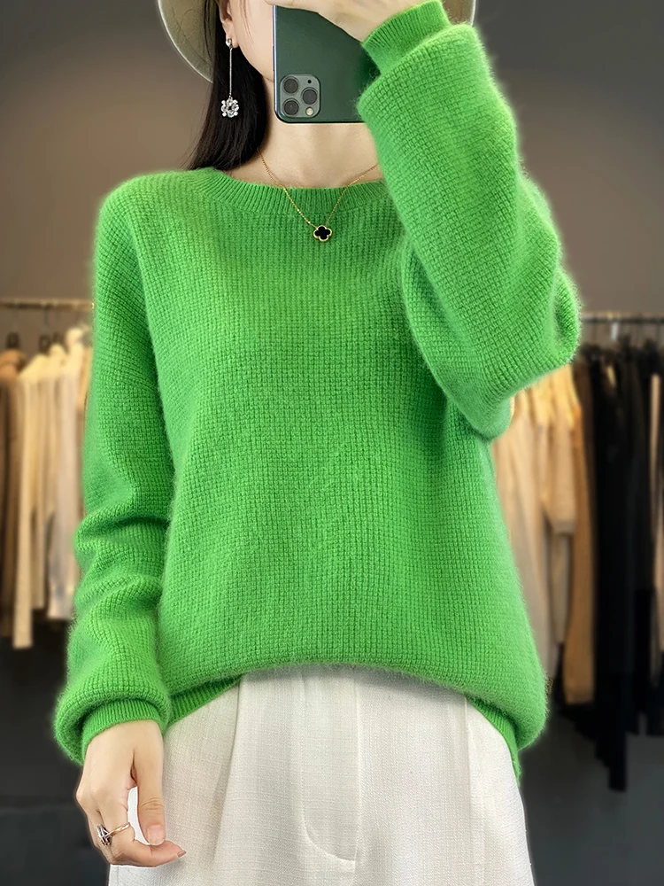 

Aliselect Women Pullovers New Fashion O-Neck Jumper 100% Mink Cashmere Thick Warm Sweater Female Clothes Long Sleeve Solid Tops