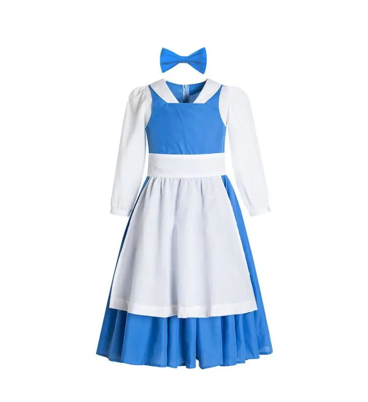 Beauty Belle Cosplay Costume Maid Dress Girls Halloween princess Belle Beauty & the Beast Blue Dress  belle blue dress costume