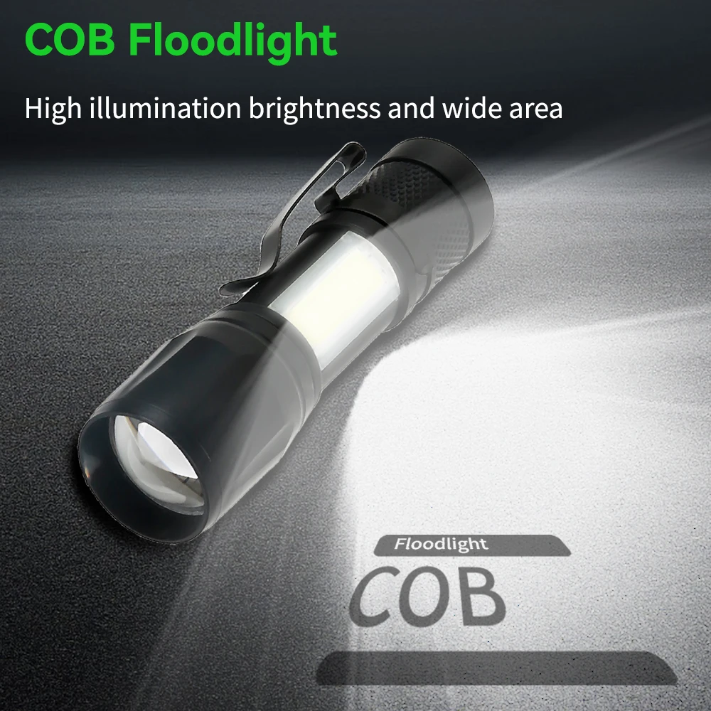 Mini Rechargeable LED Flashlight COB+XPE Portable Torch Camping Lantern Zoomable Focus Light Tactical Flashlight with Pen Clip