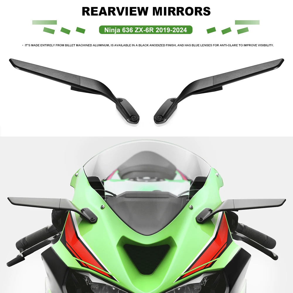 

For Kawasaki NINJA 636 ZX-6R ZX 6R ZX6R 2019-2024 New Motorcycle Mirror Blue Anti-glare Wind Wing Rotating Rearview Mirror Kit