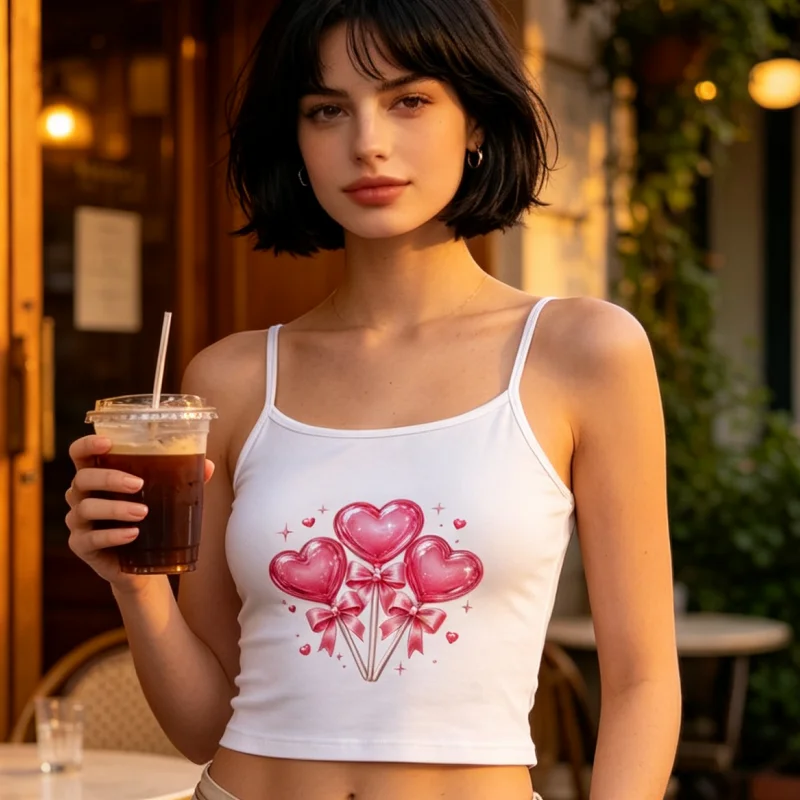 2026 New Vintage Women's Clothes Love Print Graphics Summer Crop Tops Fashion Girl Harajuku Slim Sleeveless Camisole Streetwear