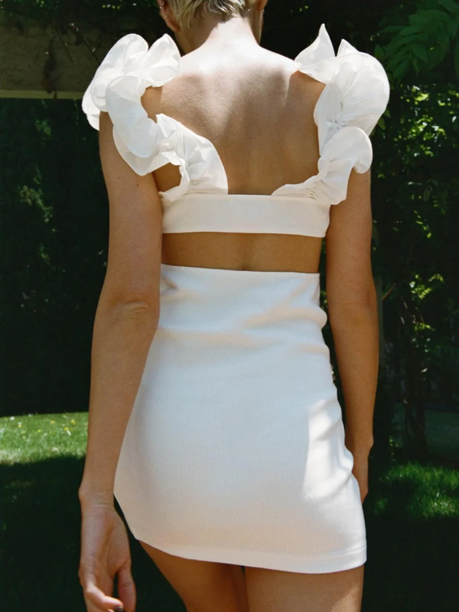 Slim fit sem mangas design aberto em camadas decoração novo verão vestido f estilo europeu 2024 vestido de moda sazonal