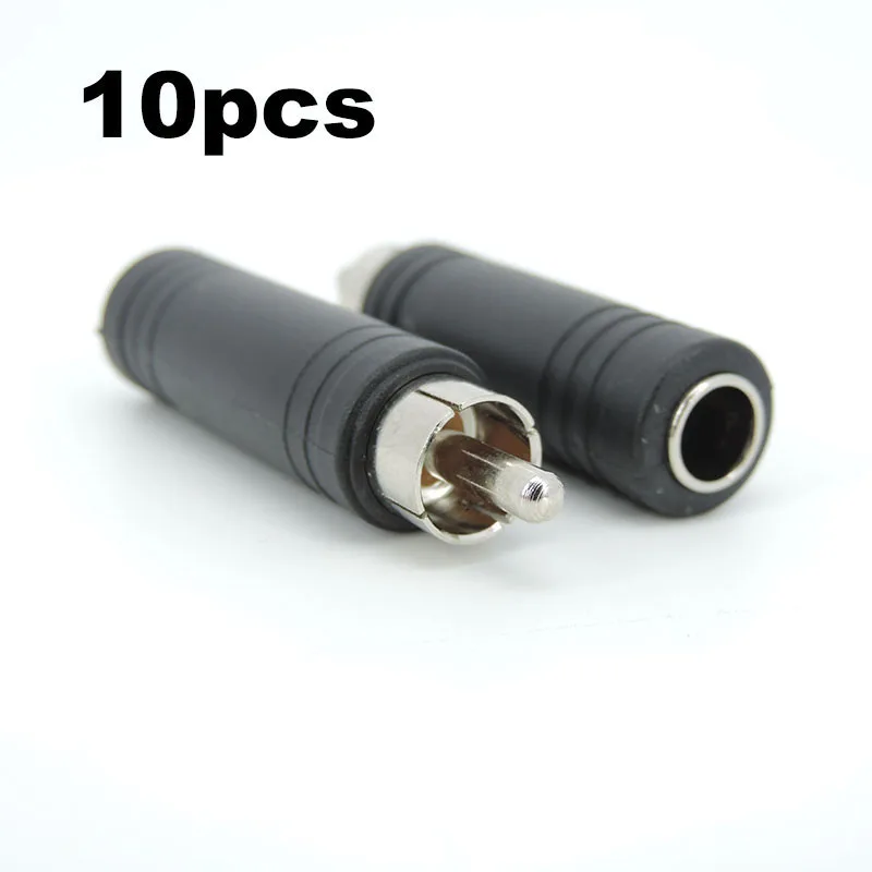 10Pcs RCA Male Plug to 6.35mm 6.5mm to 3.5mm 3Pole Stereo Female Jack Adapter 6.35 3.5 Audio M/F Connector Black A7
