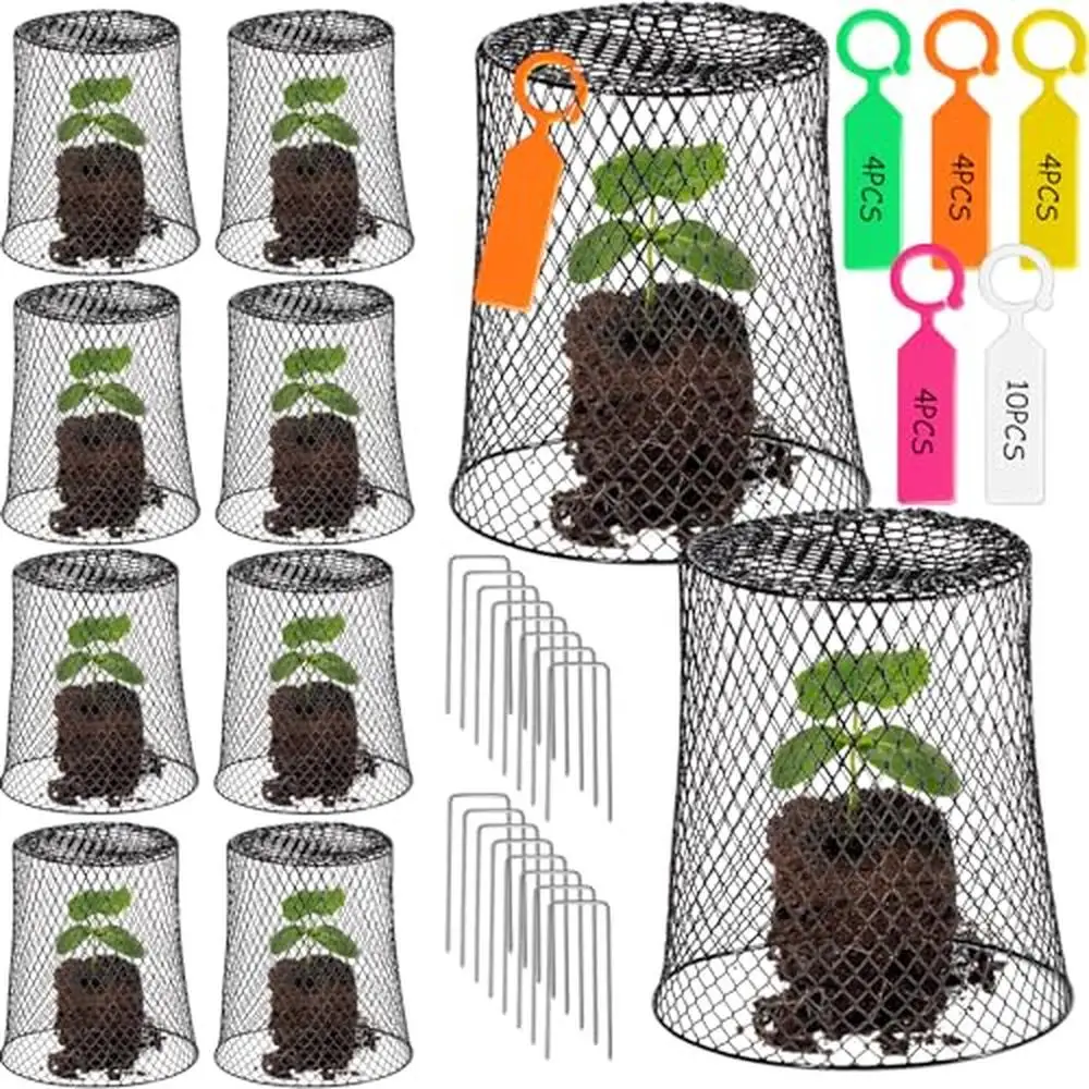 

Plant Protection Kit 10 Pack 11inch Chicken Wire Plant Covers with Anchors & Labels Heavy Duty Metal Cloches Garden Wildlife