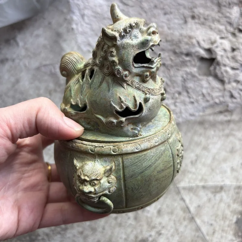 Lion two dragons playing with a pearl , animal ear green incense burner, office and street stall decorative it