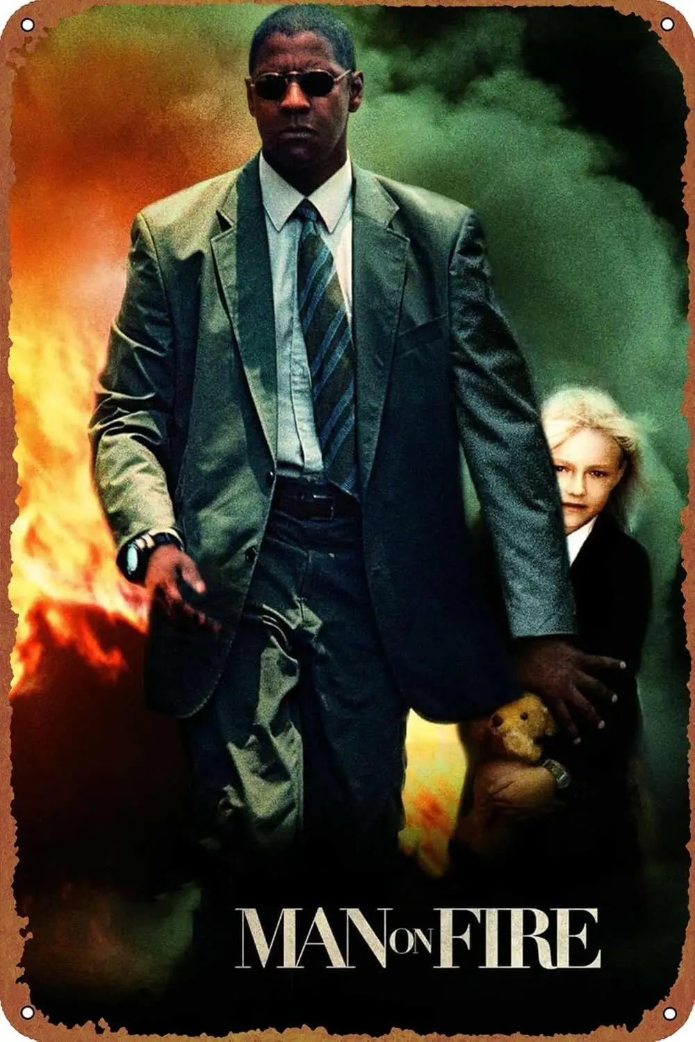Man on Fire Movie Poster Vintage Tin Sign for Home, Garden, Bar, Restaurant, Cafe, Office, Shop - Fun Retro Wall Decor - 12 sign