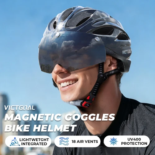 Imagen 2 del producto VICTGOAL Casco de bicicleta para hombres Luz trasera Gafas magnéticas UV400 Lente Sun Visor Cascos de ciclismo MTB Scooter eléctrico Bicicleta Seguridad