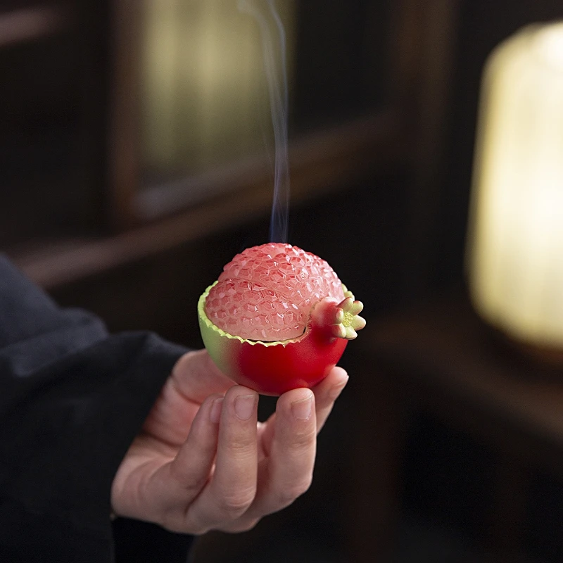 Mini High-end Niche Pomegranate Incense Burner Household Indoor Tea Table Ceremony Plate Incense Burner Aromatherapy Ornament