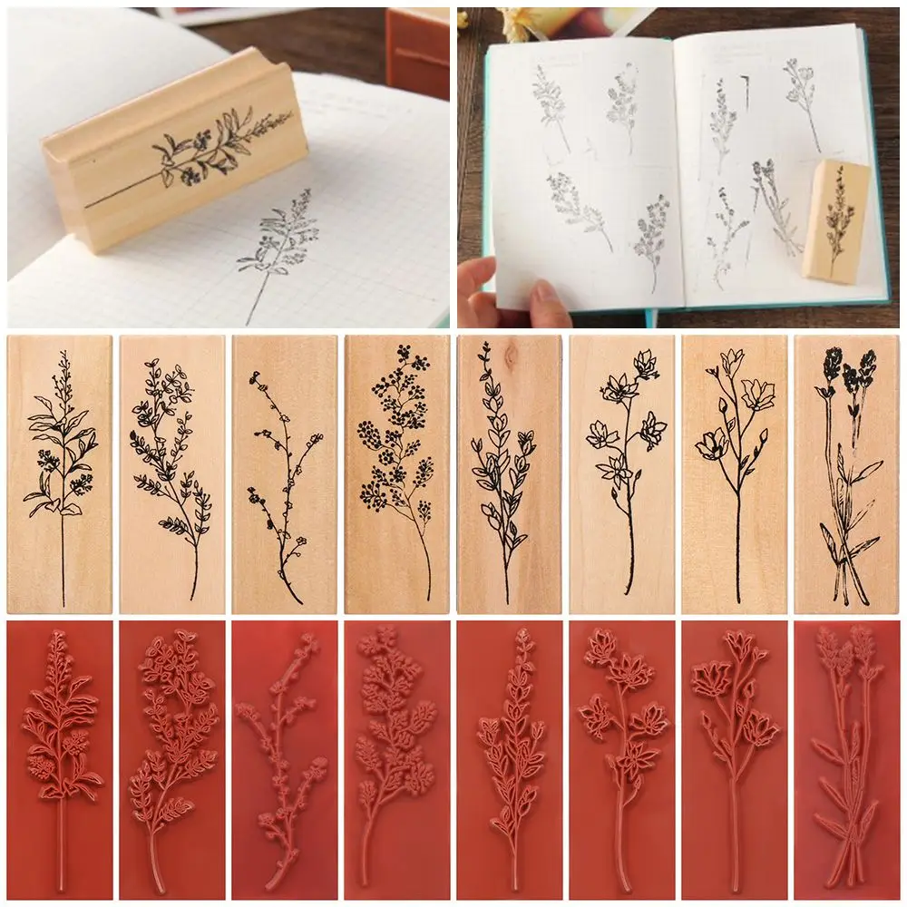 Vintage Wooden Rubber Stamps Grass Plants Standard Stamp Sewing Stamping Crafts DIY Scrapbooking Arts Home Accessories 2.5x6.5cm