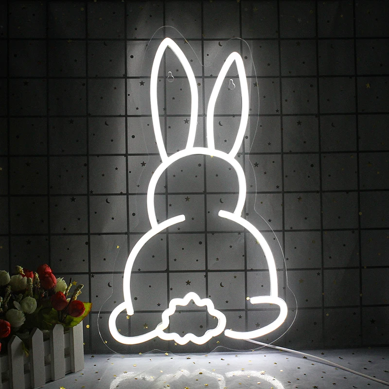 

Ineonlife Rabbit Neon Sign Light Bad Bunny Mural Custom Led Wedding Bedroom Home Shop Wall Marriage Rave Vibe Party Decor Gift