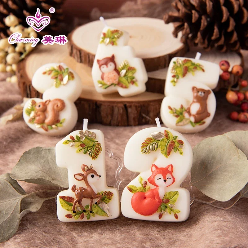 Number candle birthday cake decoration smokeless candle party cartoon animal deer squirrel bear owl fox