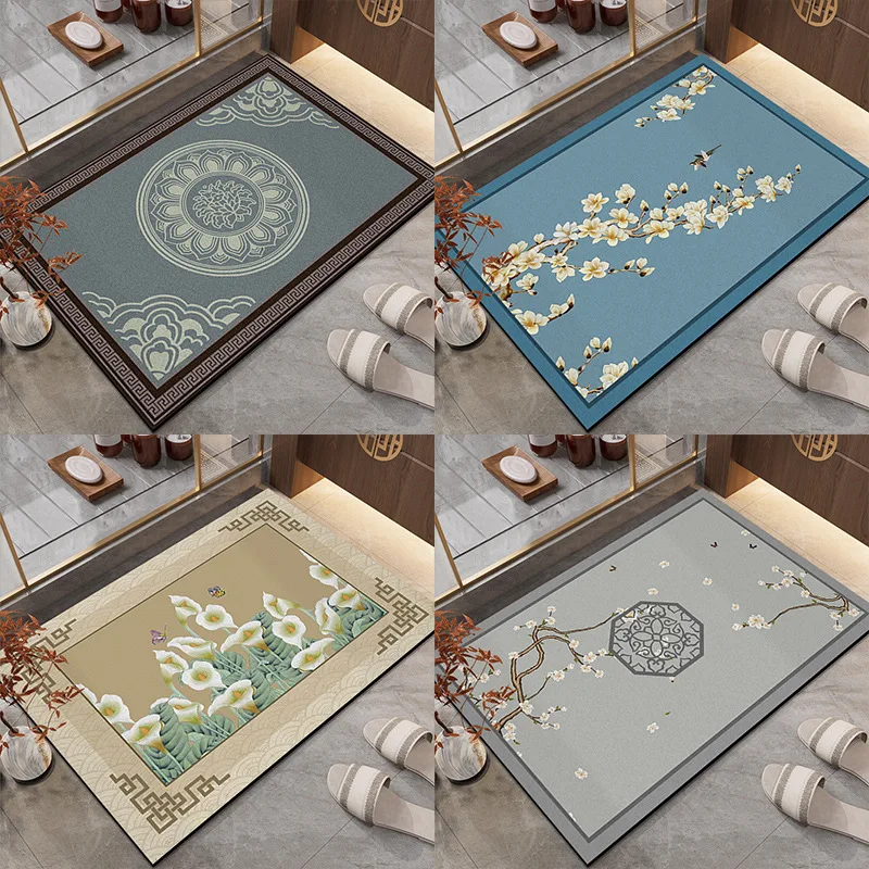 Kitchen Bathroom Floor Mat Bathroom Non-slip Absorbent Mat New Chinese Household Door Quick-drying and Cuttable Bathroom Blanket