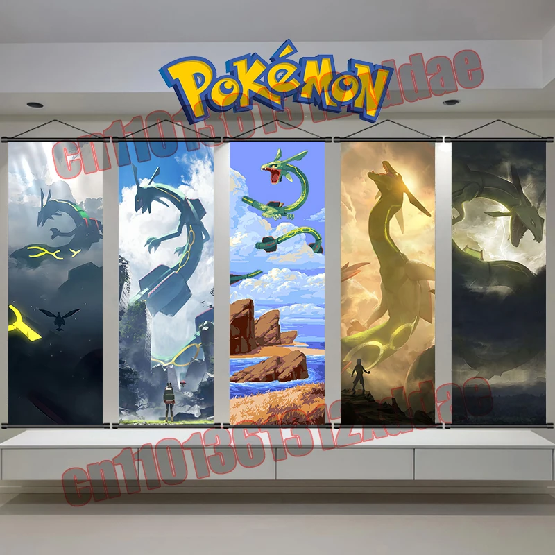 

Printed Anime Pokemon Rayquaza High Quality Art Scroll Painting Suitable for Living Room Bedroom Wall Art Deco Children's Gifts