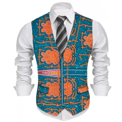 Mens African Clothing Bazin Riche Print Top Vest African Slim Fit Business Wedding Blazer Vest Wyn1208
