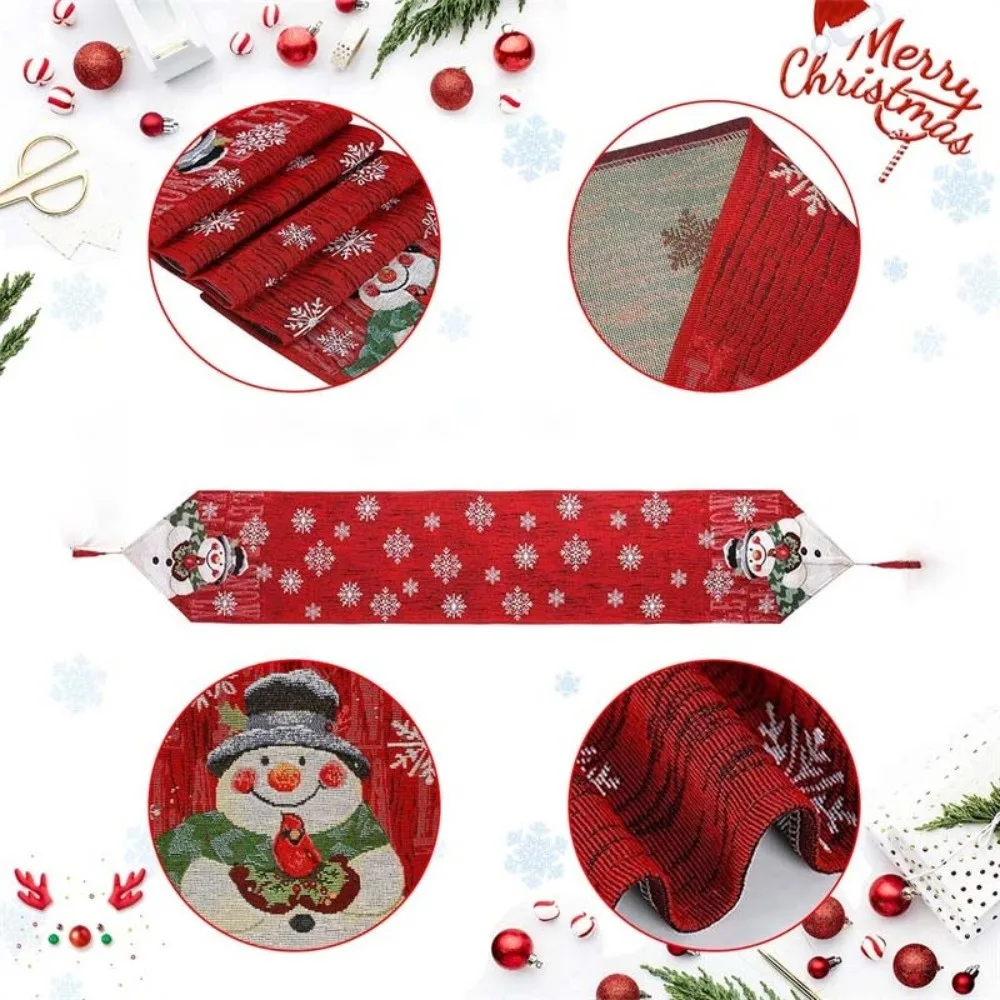 Flower Contrast Color Christmas Table Runner Tree Red Xmas Desktop Decoration 180x33CM Smooth Linen Table Cover Christmas Eve