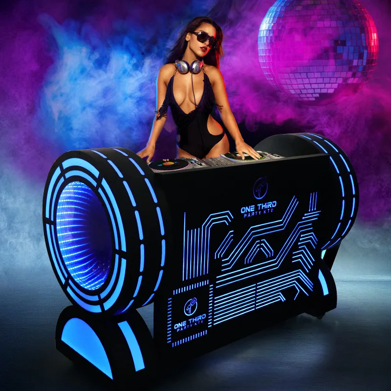 Zhongda High Quality Stainless Steel 3d Light Emitting Diode Dj Booth with Light Bar DJ Station