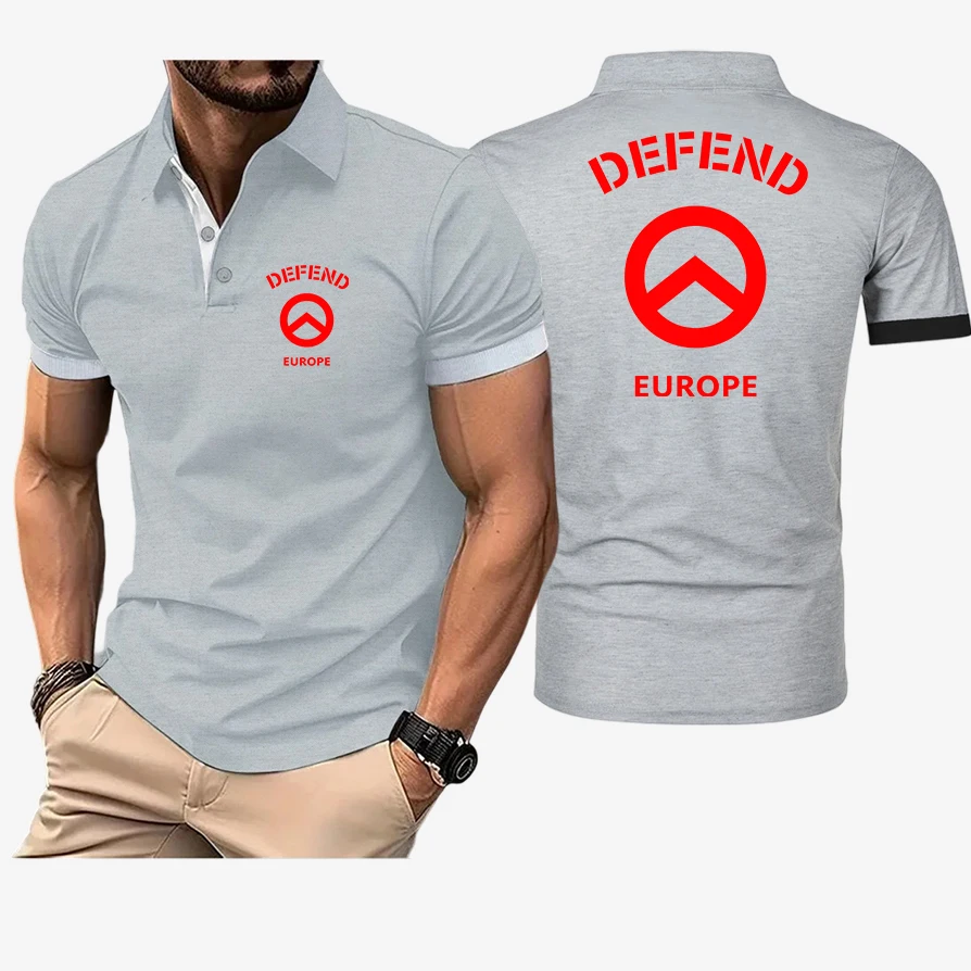 Defend Europe New Summer Fashion Mens Polo Shirt Sports Casual Short Sleeve Quick-Dry Breathable Absorb Sweat T Shirt