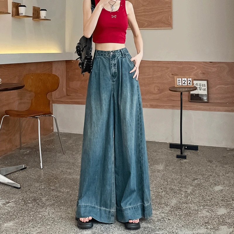 

Lady High Waisted Slouchy Baggy Jeans Women Clothing Girls Fashion Casual Denim Wide Leg Pants Female Clothes Cheap Wholesale B2