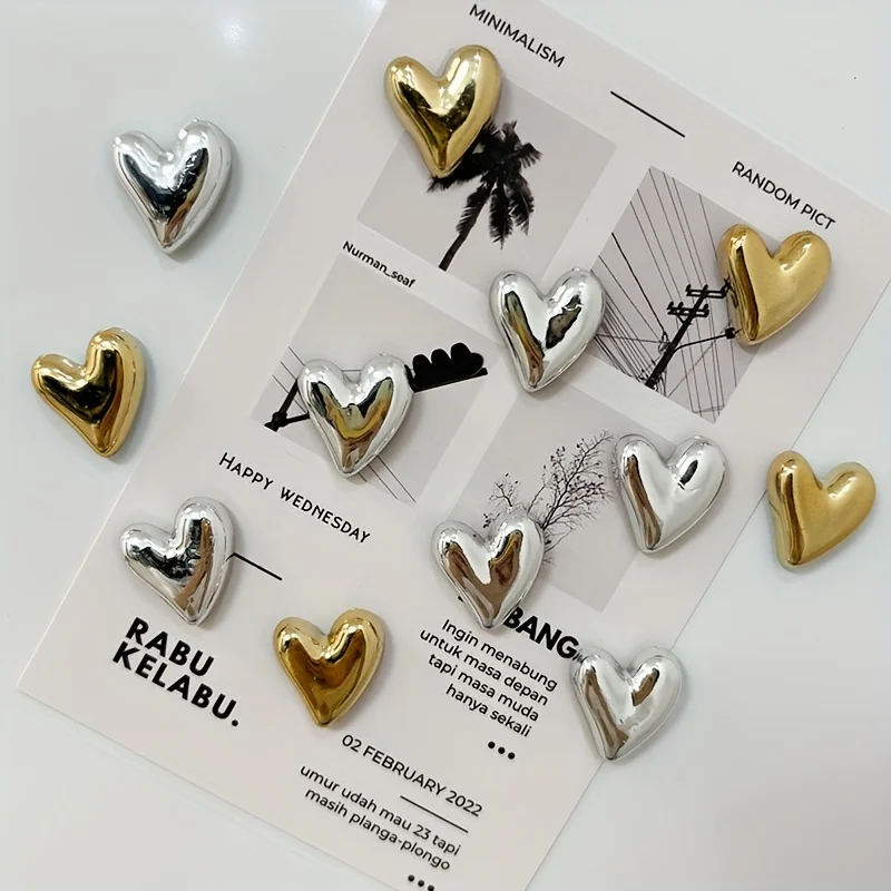 8pcs Electroplated Heart-Shaped Refrigerator Magnets, with Photo and Message Attachments, for Home Decoration