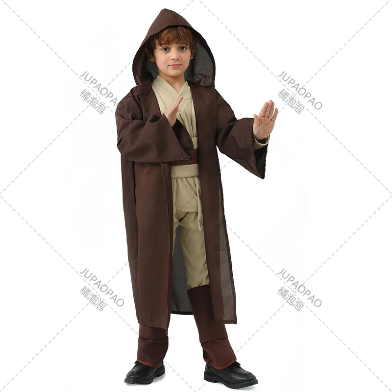 

2023 New Kid Children Jedi Knight Cosplay Costume Obi Wan Kenobi Uniform Suit Anakin Skywalker Hooded Robe Cloak Outfits