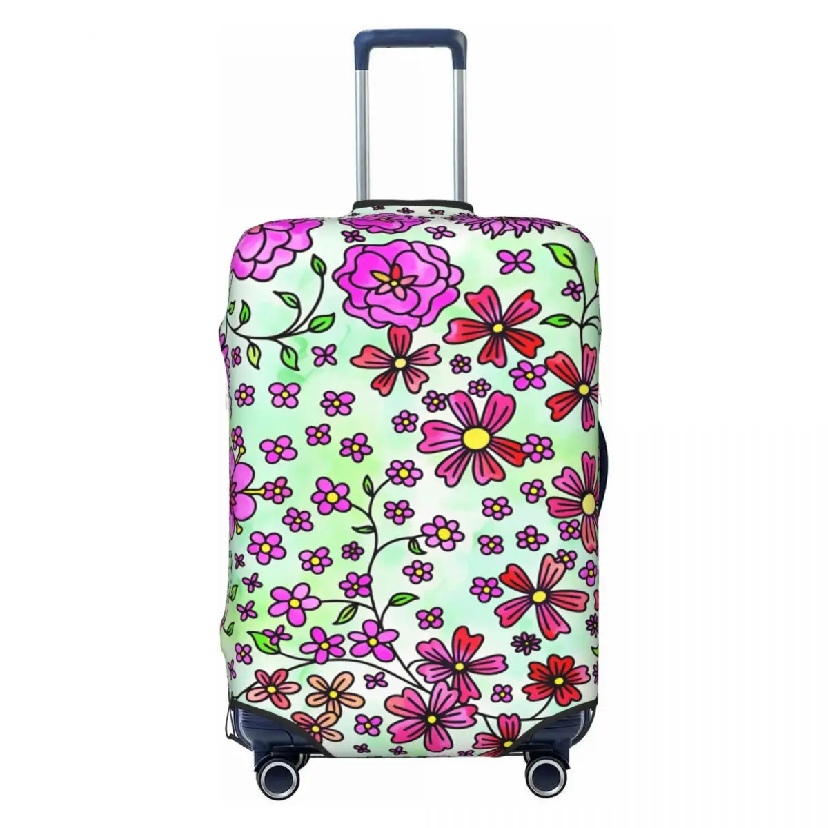 Light Green Watercolor Pink Purple Vine Floral Suitcase Cover Holiday Cruise Trip Practical Luggage Supplies Protector