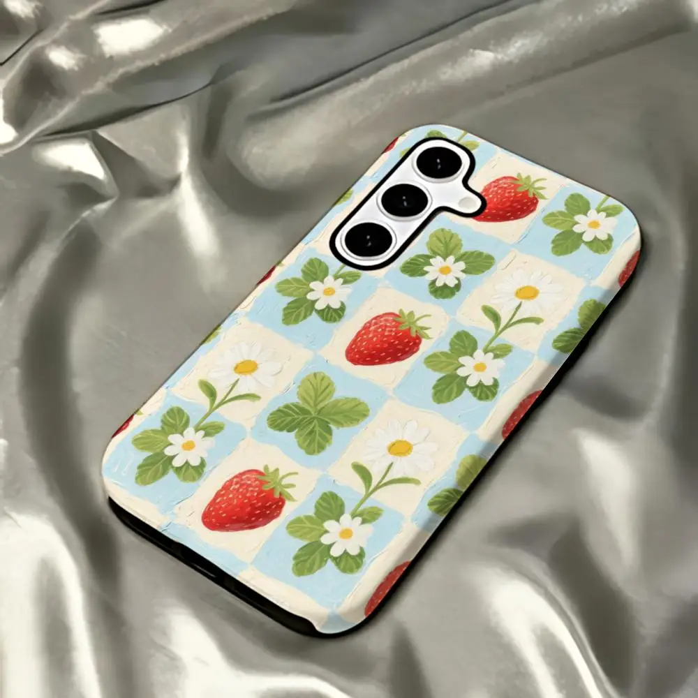 art pattern Strawberry oil painting ins Phone Case For Samsung Galaxy S25 S24 S23 S22 S21 Plus Ultra 2-in-1 Glossy shell