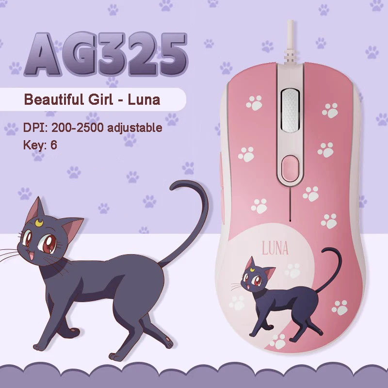 Ratón de juegos con cable de dibujos animados para niñas, Mouse de juego con 6 botones, 2500dpi, ajustable, diseño de gato Kawaii, rosa, PC, portátil, regalos para niños