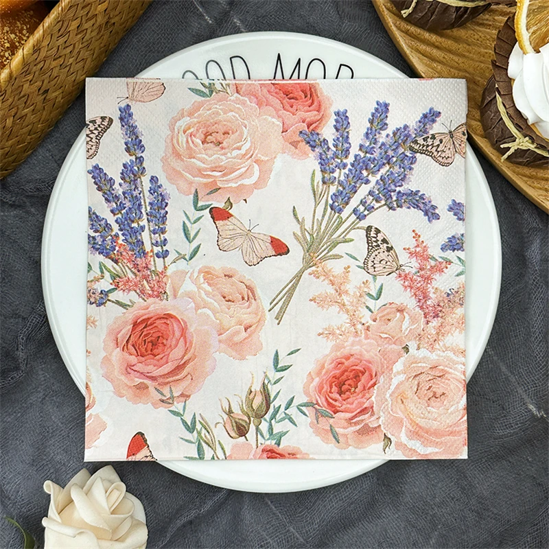 20/50pcs 33*33cm 2ply rose Flowers and Lavender Napkins Suit