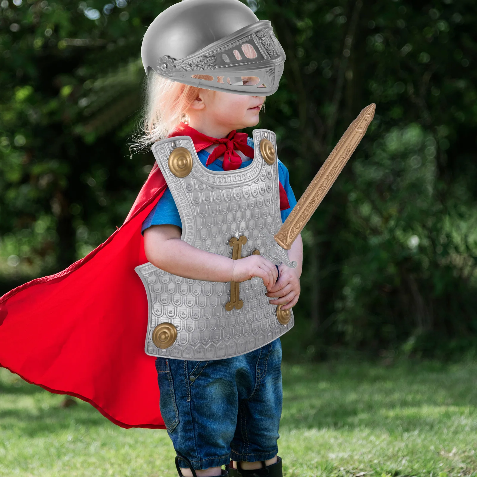 

Retro Shield Armour Kids Toy Costume Party Play Plastic Sword Portable Small Fake Armor Plaything for Boys 10-12 Children Role