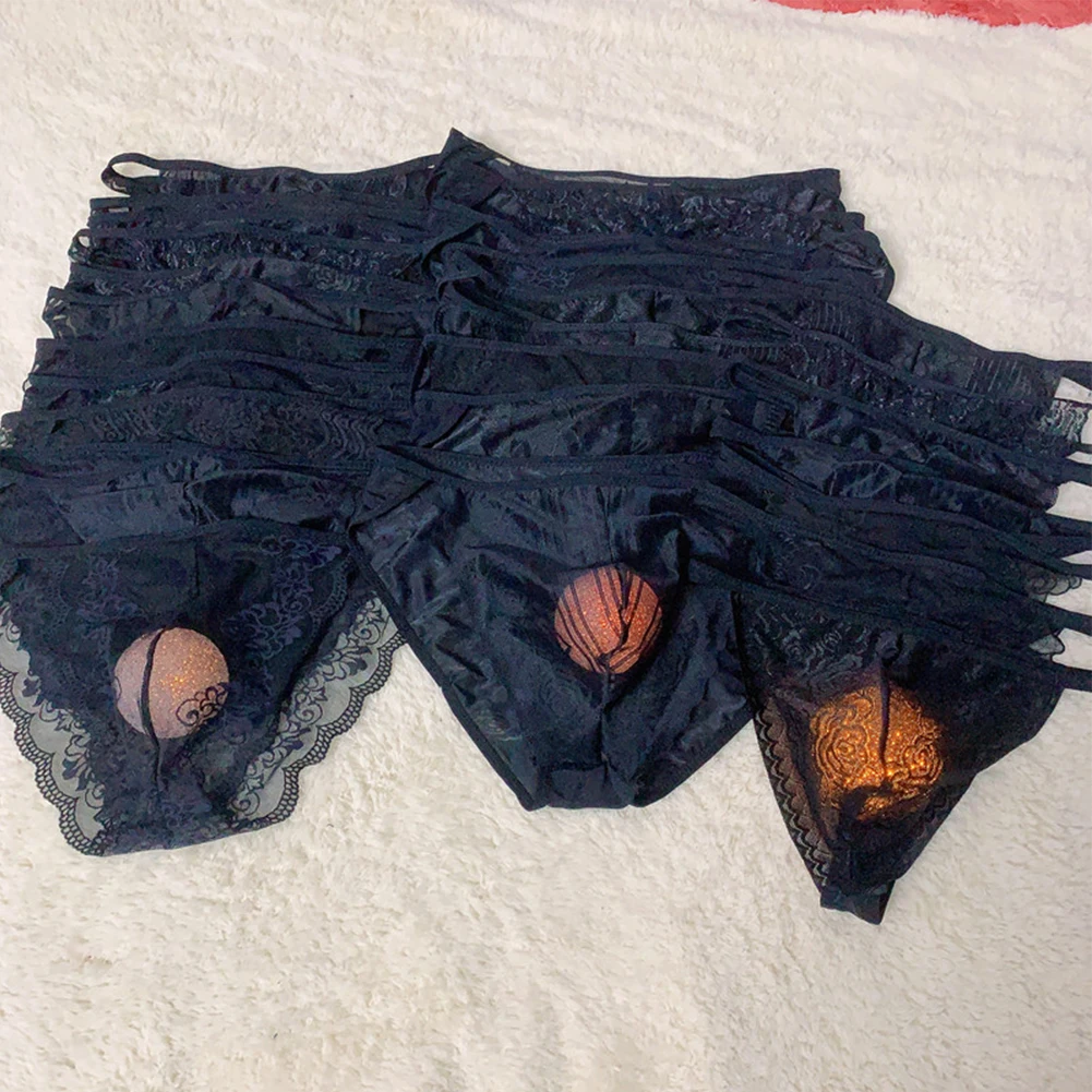 Celana dalam renda tipis pria celana dalam Pouch Sissy Bulge celana dalam G-string celana dalam rendah untuk celana dalam pria seksi celana dalam bernapas