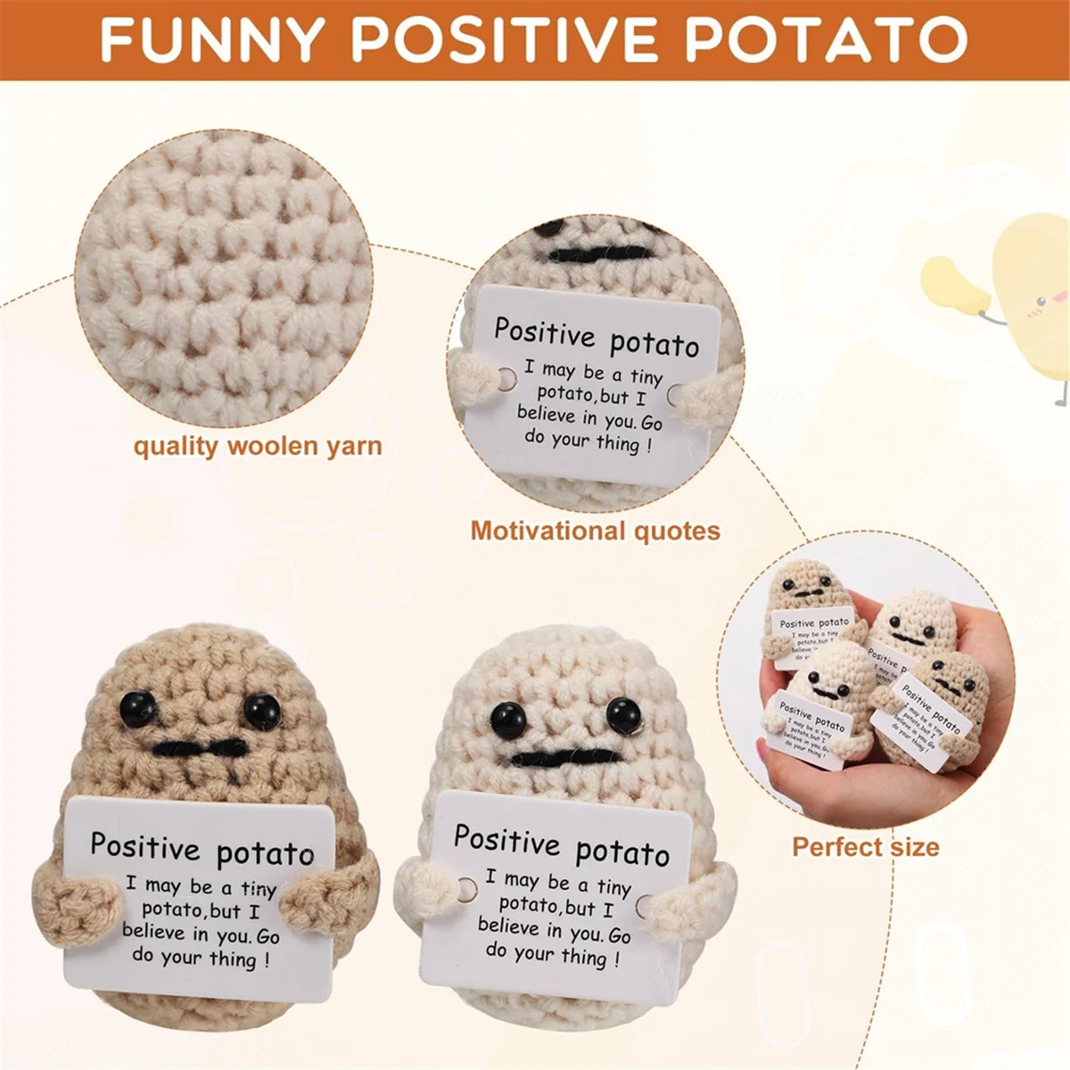 10PCS Cute Positive Potato Emotional Support Pickle with Cards and Bags Crochet Doll Plush Toy