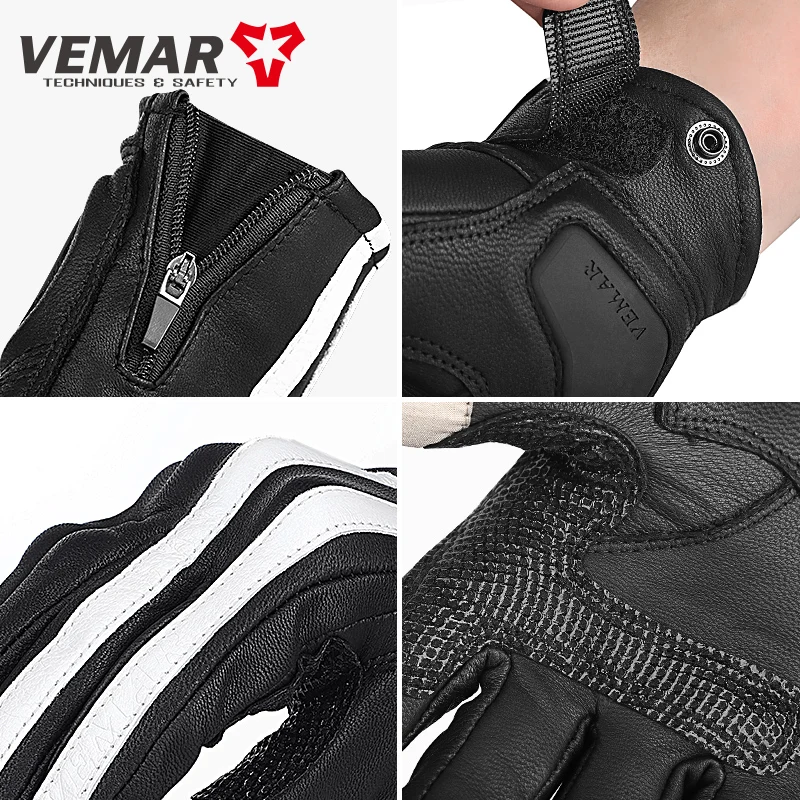 Vemar Summer Breathable Touchscreen Men\'s Gloves Retro Leather Vintage Riding Guantes Motocross Motorcycle Bike Full Finger Gift