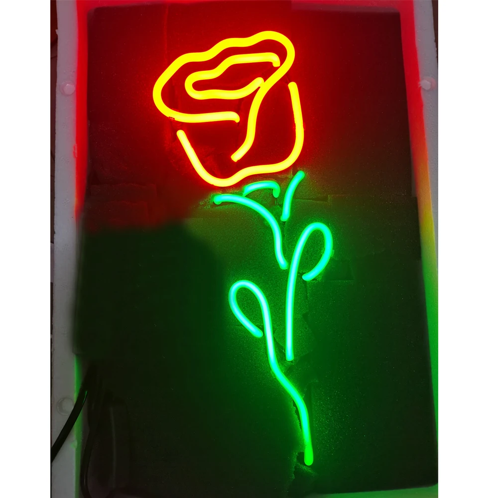 Red Rose Green Leave Custom Handmade Real Glass Tube Flower Store Advertise Home Bedroom Decor Display Neon Sign Light 6