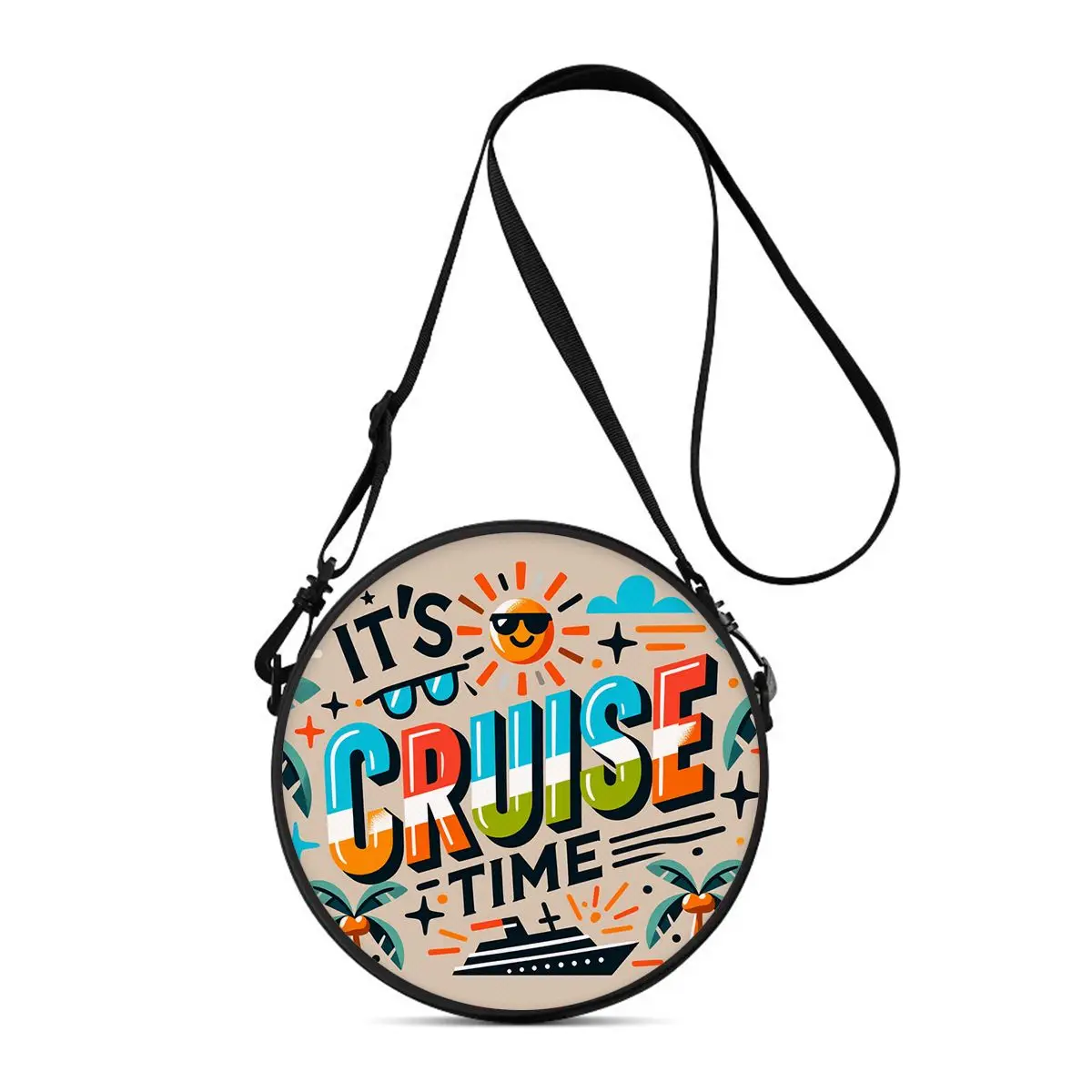 

Vacation Cruise Print Round Shoulder Bag Casual Messenger Bag for Woman Best Gifts 2D Flat Casual Daily Crossbody Bag