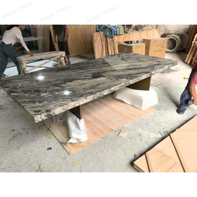 Picture 7: Luxury stone dining table Modern simple rectangular household Italian light luxury natural marble dining table