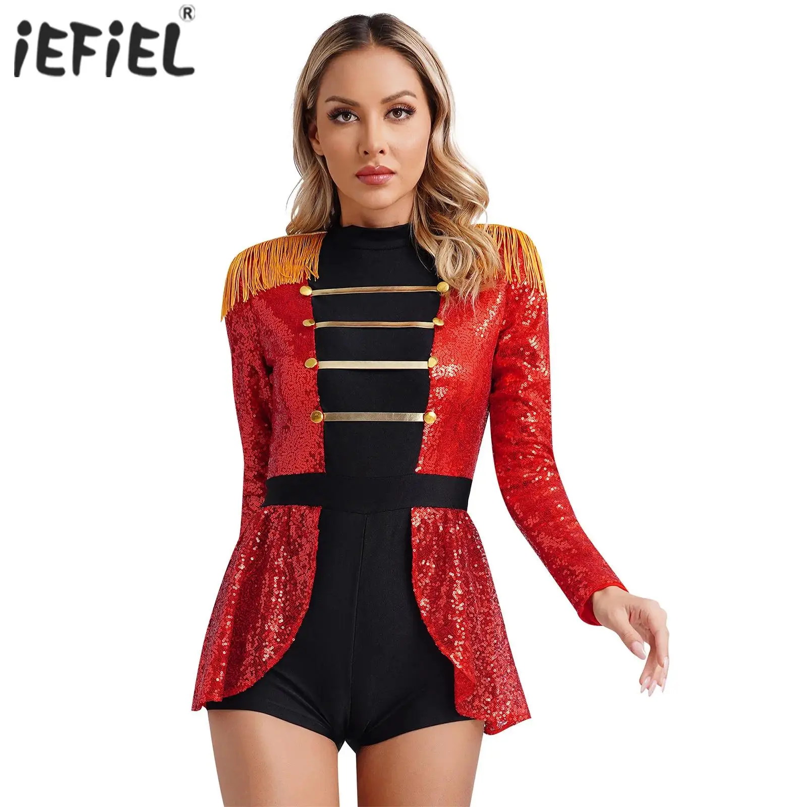 נשים נצנצים נצנצים קרקרקרקרמאסטר אריה קוספליי תחפושת tassel נעלי בגד גוף בגד גוף סרבל