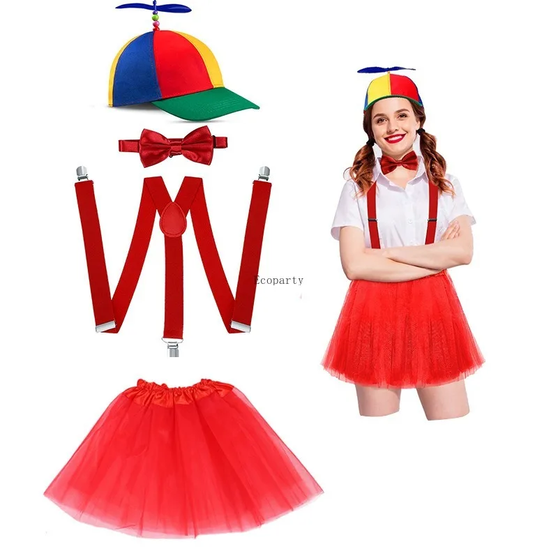 

Party Rainbow Propeller Hat Tulle Tutu Skirt Helicopter Top Hat Bow Tie Y Back Style Suspenders for Women Costume anime clothes