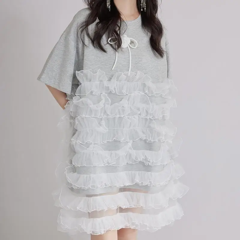 Tannt فستان نسائي شبكي مرقع بألوان متطابقة تي شيرت فساتين للنساء موضة فساتين صيفية فضفاضة غير رسمية 2025 جديد