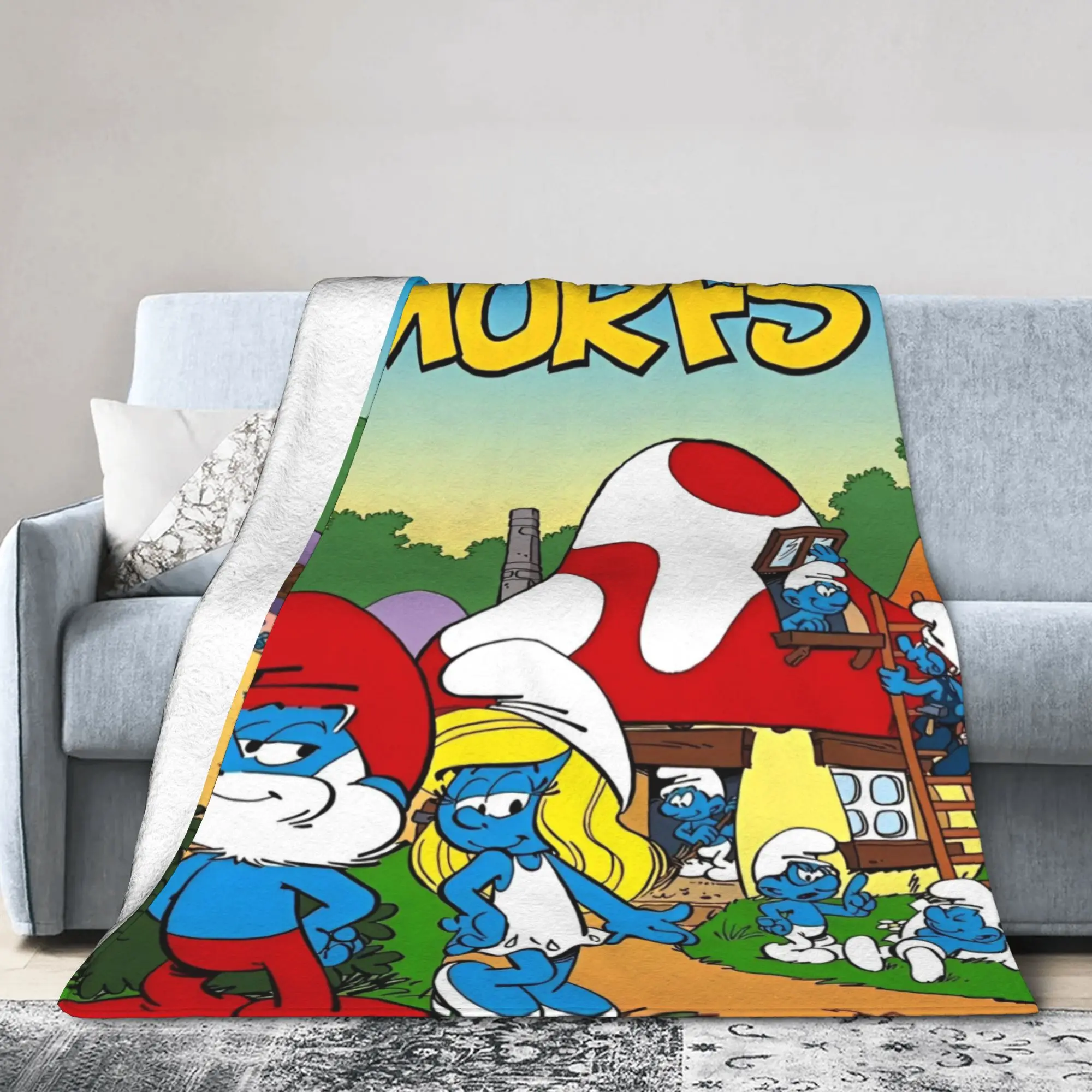 S-Smurfs الكرتون المشجعين أنيمي رمي بطانية للأريكة لينة مريحة بطانية قطيفة 50x60 بوصة أحجام متعددة المفارش #3