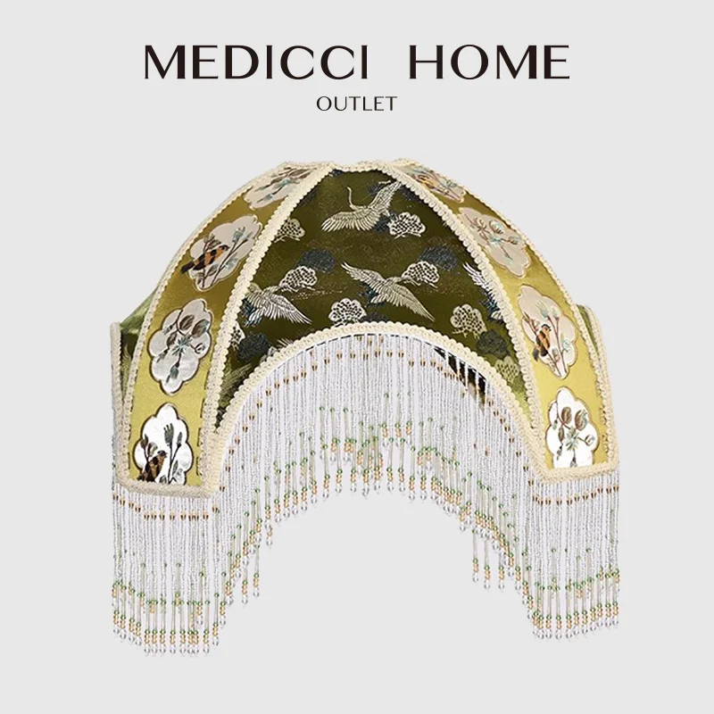 Medicci Home European Court Vintage Lampshade Green Velvet Oriole Crane Birds Decorative French Retro Hand Made Floor Lamp Shade